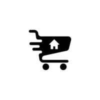 eps10 ícone de carrinho de compras on-line de vetor preto ou logotipo isolado no fundo branco. carrinho com símbolo de casa em um estilo simples e moderno para o design do seu site, logotipo e aplicativo móvel