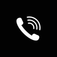 eps10 telefonema de vetor branco ou ícone abstrato de telefone isolado em fundo preto. entre em contato conosco ou símbolo de linha direta em um estilo moderno simples e moderno para o design do seu site, logotipo e aplicativo móvel