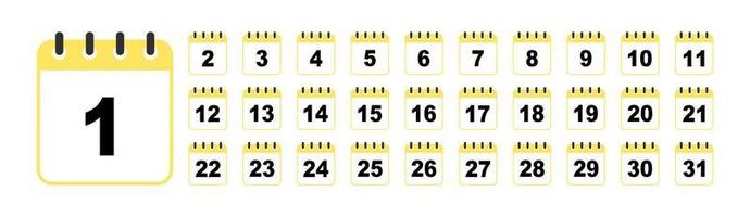 conjunto de ícones de dias de calendário. mês inteiro vetor