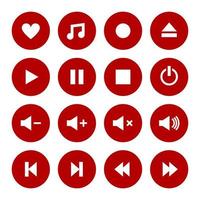 design de ícones de player de música e vídeo vermelho e branco vetor
