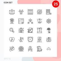 conjunto de linha de interface móvel de 25 pictogramas de codificação de beleza de acampamento sem elementos de design de vetores editáveis de salão