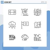 conjunto de 9 sinais de símbolos de ícones de interface do usuário modernos para finanças cuidados de ação de graças nuvens chuvosas editáveis elementos de design vetorial vetor
