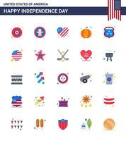 25 ícones criativos dos eua sinais modernos de independência e símbolos de 4 de julho da bandeira de segurança policial abóbora americana editável dia dos eua elementos de design vetorial vetor