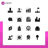 pacote de interface do usuário com 16 glifos sólidos básicos de temperatura, gráfico global, ambiente, montanhas, elementos de design vetorial editáveis vetor