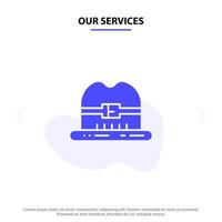 nosso modelo de cartão web de ícone de glifo sólido de chapéu de chapéu de serviços do Canadá vetor