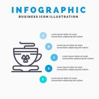 ícone de linha de xícara de café de chá com fundo de infográficos de apresentação de 5 etapas vetor