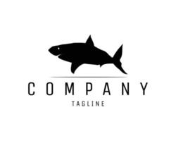 logotipo do tubarão preto isolado no fundo branco, mostrando de lado. melhor para distintivo, emblema, ícone, design de etiqueta e para a indústria de animais marinhos. ilustração vetorial disponível no eps 10. vetor
