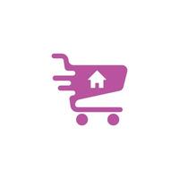 ícone do carrinho de compras on-line do vetor rosa eps10 ou logotipo isolado no fundo branco. carrinho com símbolo de casa em um estilo simples e moderno para o design do seu site, logotipo e aplicativo móvel