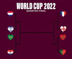 quartas de final países de futebol bandeira coração símbolo design final de futebol vetor países equipes ilustração