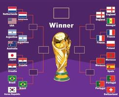 quarto de final bandeira emblema países com nomes e troféu da copa do mundo design de símbolo final de futebol ilustração de times de futebol de países vetoriais vetor