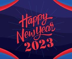 feliz ano novo 2023 vetor de ilustração de férias abstrato vermelho e azul