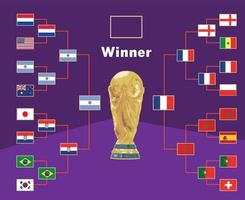 copa do mundo da fifa qatar 2022 logotipo oficial e troféu com bandeiras países emblema símbolo design de futebol final vetor países ilustração de equipes de futebol