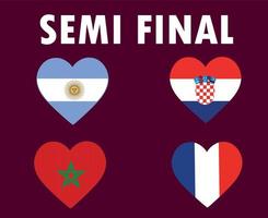 jogos da semifinal países bandeira coração frança argentina croácia e marrocos design de símbolo final de futebol vetor países ilustração de times de futebol