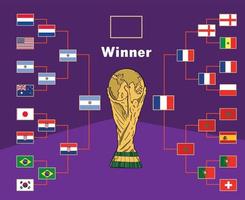 bandeiras emblema países e troféu copa do mundo design símbolo final de futebol vetor países ilustração times de futebol