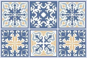 conjunto de mosaico marroquino sem costura com retalhos coloridos. azulejo azul vintage de portugal, talavera mexicana, ornamento de majólica italiana, motivo de arabesco ou mosaico de cerâmica espanhola vetor