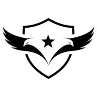 logotipo de pássaro gêmeo de silhueta simples com asas abertas dentro de um escudo estelar vetor