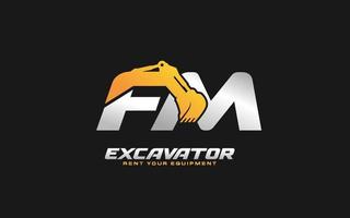 fm logo escavadeira para construtora. ilustração vetorial de modelo de equipamento pesado para sua marca. vetor