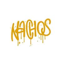 nachos - palavra de letras desenhadas à mão no estilo grafite de rua urbana. ilustração vetorial texturizada mão desenhada... caligrafia de pincel y2k. projeto de tipografia. vetor