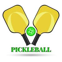 emblema de pickleball. duas raquetes cruzadas e uma bola de pickleball. esportes ativos para toda a família. equipamentos esportivos de pickleball para jogos ao ar livre. logo para clube esportivo vetor