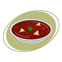 sopa de tomate mexicana com feijão e pimenta. sopa de legumes vegetariana quente na tigela. cozinha tradicional latino-americana. ilustração vetorial. desenho animado. vetor