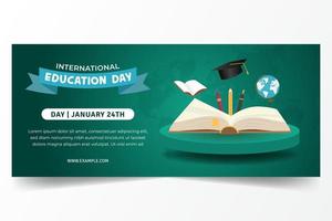 feliz dia internacional da educação 24 de janeiro banner horizontal com ilustração de instrumento educacional vetor