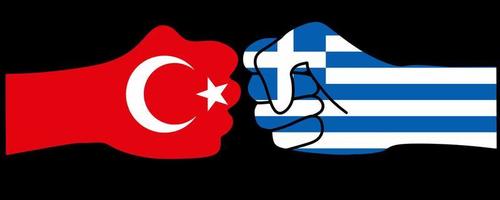 punho com bandeiras da grécia e turquia ilustração do conflito na turquia vetor