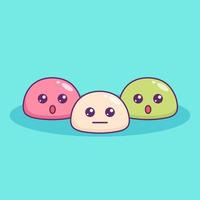 linda e adorável família de desenhos animados de mochi dango ilustração para mascote de ícone de adesivo e logotipo vetor