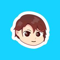 ilustração fofa chibi anime menino dos desenhos animados feliz sorriso rosto web adesivo ícone mascote logotipo contração muscular emote vetor