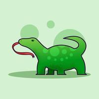 ilustração de predador de dinossauro verde de réptil de desenho animado adorável para mascote de ícone de adesivo e logotipo vetor