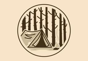 ilustração de arte vintage de barraca de acampamento entre árvores grandes vetor