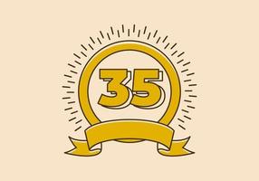 distintivo de círculo amarelo vintage com o número 35 nele vetor