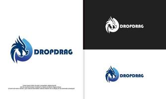 dragão combinado com ilustração de design de logotipo de gota de água vetor