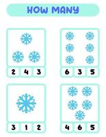 conte quantos flocos de neve. anote a resposta. jogos educativos para crianças vetor