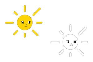 pôr o sol com um rosto alegre. ilustração infantil. sol amarelo e contorno vetor