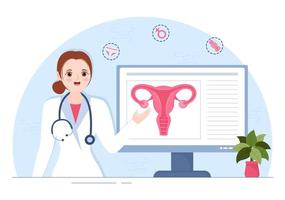 endometriose com condição em que o endométrio cresce fora da parede uterina em mulheres para tratamento em desenhos animados planos ilustração de modelos desenhados à mão vetor