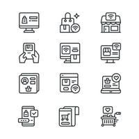 ícone do aplicativo de comércio eletrônico definido para uiux com estilo de estrutura de tópicos vetor