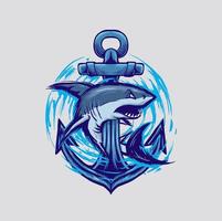 ilustração em vetor logotipo de mascote de âncora de tubarão