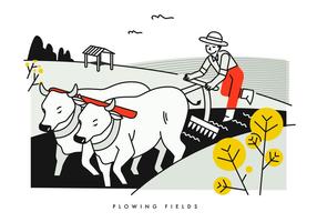 Campos de fluxo de camponeses com ilustração vetorial de Buffalo vetor