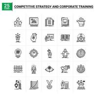 25 estratégia competitiva e conjunto de ícones de treinamento corporativo de fundo vetorial vetor