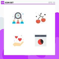 conjunto de 4 ícones planos comerciais embalam para elementos de design de vetores editáveis de comércio de comida de rede de amor de grupo