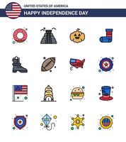 feliz dia da independência eua pacote de 16 linhas planas criativas preenchidas de bota de bola festividade de sapato americano editável dia dos eua elementos de design vetorial vetor