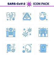 conjunto de ícones de prevenção de coronavírus 9 ícone azul, como bactérias, vírus médico, construção hospitalar, coronavírus viral, doença de 2019nov, elementos de design vetorial vetor