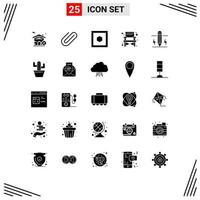 pacote de 25 sinais e símbolos de glifos sólidos modernos para mídia impressa na web, como desenho de forma de edição de luz, elementos de design de vetores editáveis de viagem