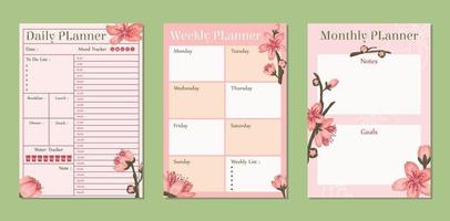 modelos de planejador de diário de flor de pêssego vetor