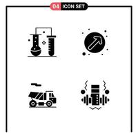 conjunto de pictogramas de 4 glifos sólidos simples de ciência química bicicleta ciência da direção da matéria transporte elementos de design vetorial editável vetor