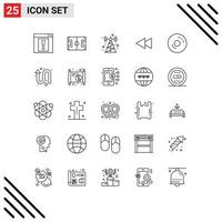 conjunto de 25 sinais de símbolos de ícones de interface do usuário modernos para café rebobinar futebol seta reversa elementos de design de vetores editáveis