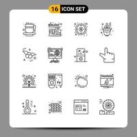 pacote de 16 sinais e símbolos de contornos modernos para mídia impressa na web, como elementos de design de vetor editável de investimento financeiro de cereja de fruta