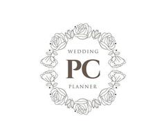 coleção de logotipos de monograma de casamento de letras iniciais de pc, modelos minimalistas e florais modernos desenhados à mão para cartões de convite, salve a data, identidade elegante para restaurante, boutique, café em vetor