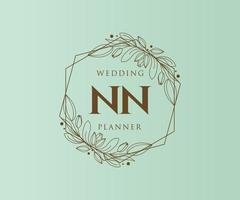 coleção de logotipos de monograma de casamento de letras iniciais nn, modelos modernos minimalistas e florais desenhados à mão para cartões de convite, salve a data, identidade elegante para restaurante, boutique, café em vetor