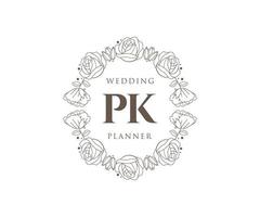 coleção de logotipos de monograma de casamento de carta inicial pk, modelos modernos minimalistas e florais desenhados à mão para cartões de convite, salve a data, identidade elegante para restaurante, boutique, café em vetor